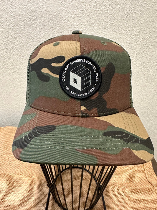 DARK CAMO MESH TRUCKER - OUTLAW LOGO PATCH HAT