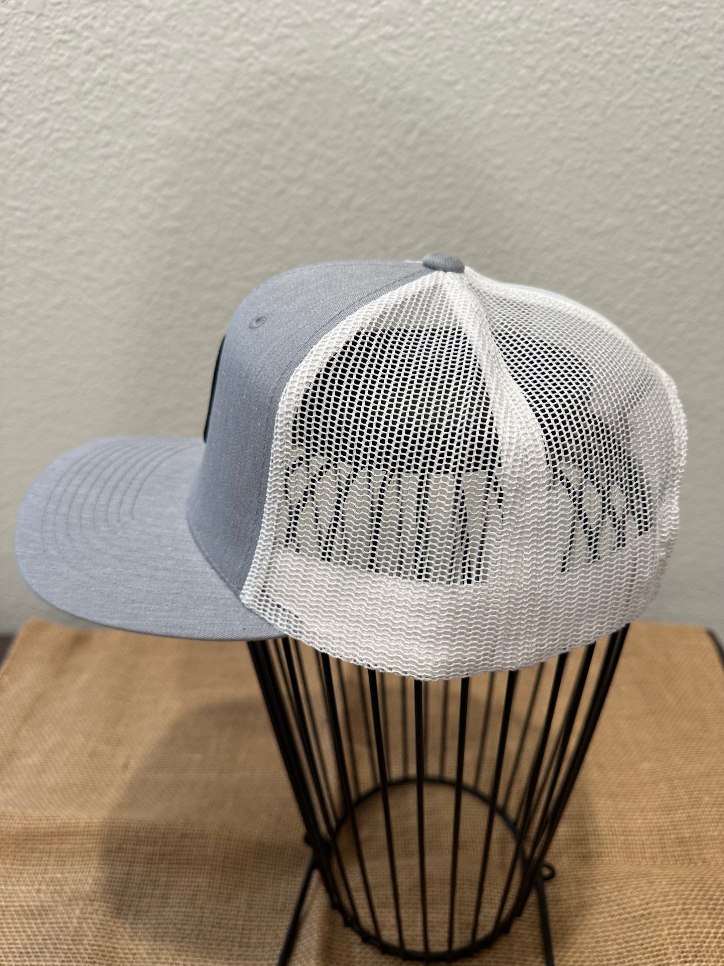 GREY & WHITE MESH TRUCKER - OUTLAW LOGO PATCH HAT