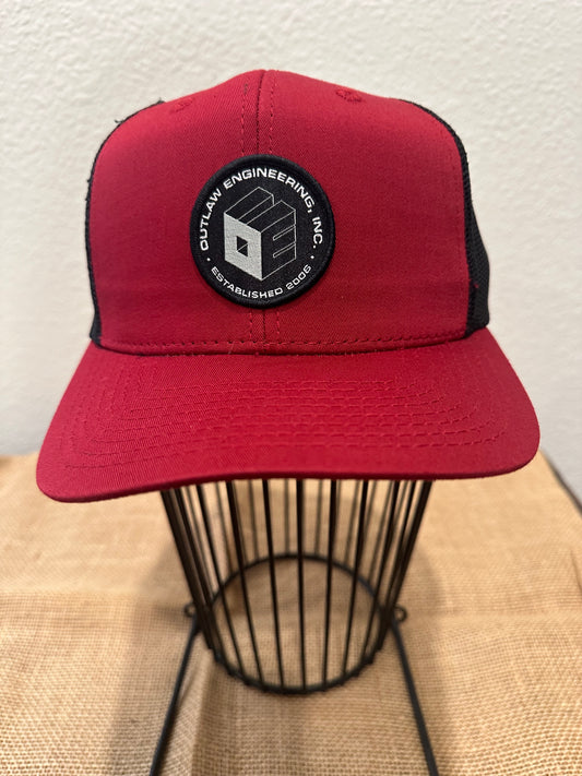 RED & BLACK MESH TRUCKER - OUTLAW LOGO PATCH