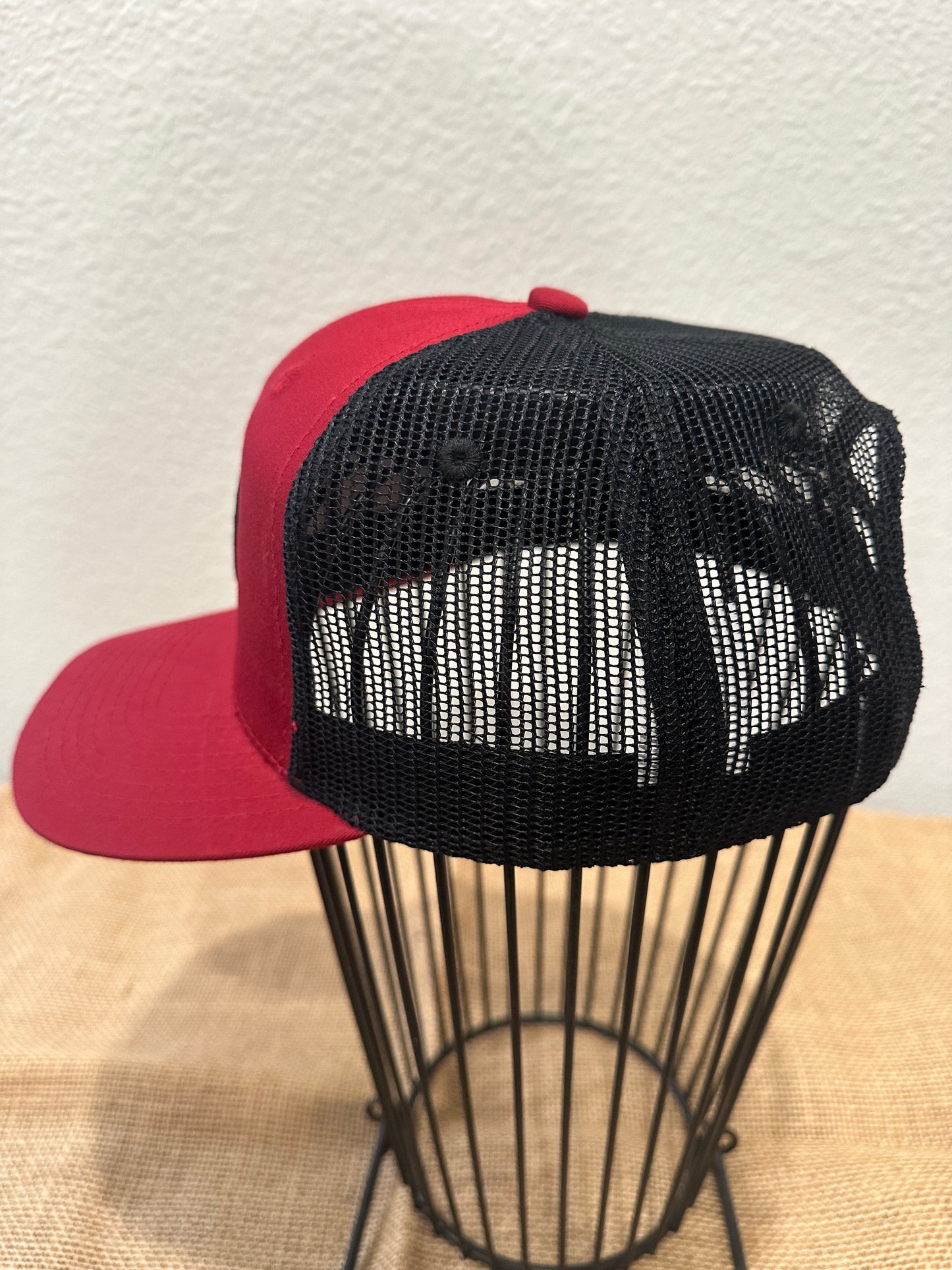 RED & BLACK MESH TRUCKER - OUTLAW LOGO PATCH