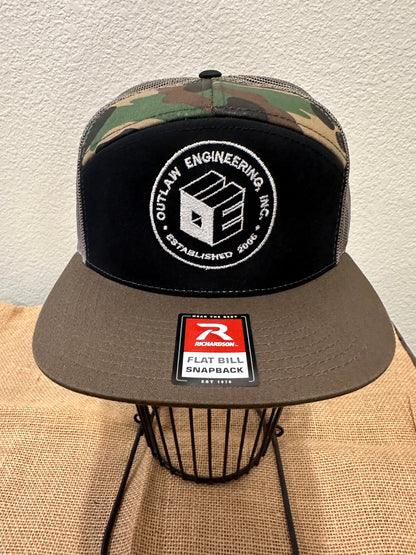 EMBROIDERED 6 PANEL CAMO & BLACK HAT